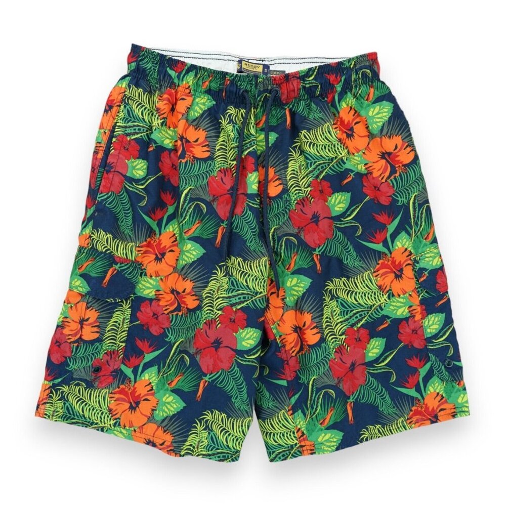 Rugby University Board Shorts‎ Swim Trunks Small Blue Floral Pockets Mesh Lining